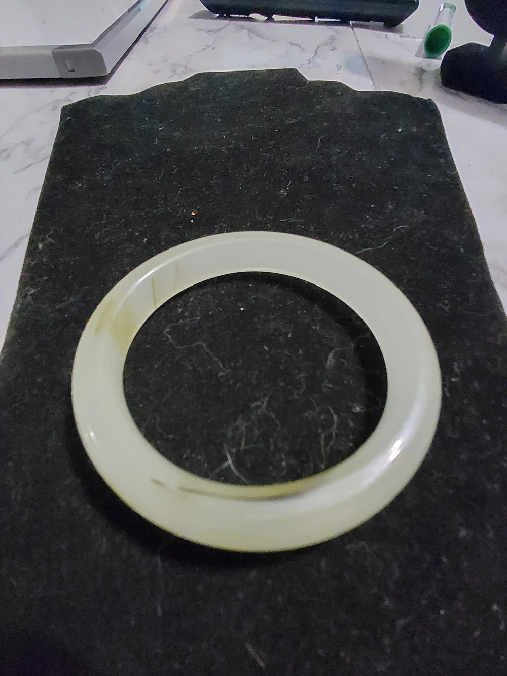 Jade Pale Ivory Bangle with Subtle Yellow Veining